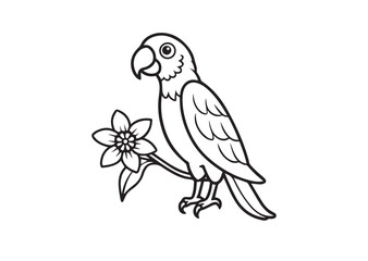 Obraz premium Parrot With Flower Coloring Page Vector