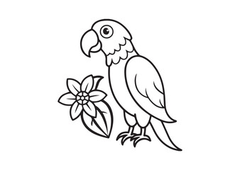 Obraz premium Parrot With Flower Coloring Page Vector