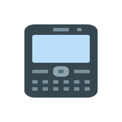 Illustration of a black mobile phone with a light blue screen and multiple buttons on the lower half