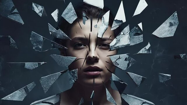 Woman breaking through glass ceiling, achieving success and freedom