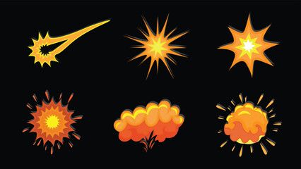 Cartoon Explosion Vector Set Isolated on Black Background