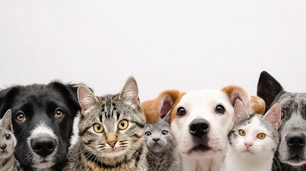 Adorable Cats and Dogs Peeking Together in a Playful Display