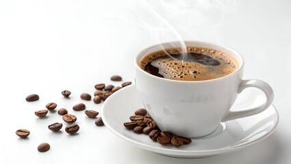 cup of coffee over white background