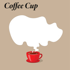 Red Coffee Cup with Rising Steam Forming Speech Bubble on Beige Background