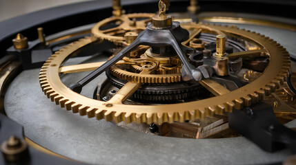 Obraz premium Close-up of intricate bronze and black gear mechanism