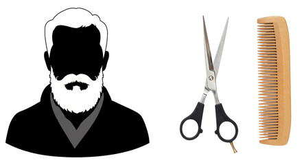 Isolated Barber Shop Silhouette with Scissors and Comb
