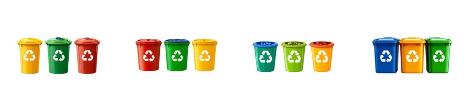 Colorful Recycle Containers Sorted, Lined Up, with Lids, cut out transparent