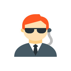 Illustration of a man with red hair wearing sunglasses and a suit with a headset on a white background