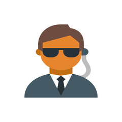 Illustration of a man with sunglasses and a suit wearing an earpiece against a white background