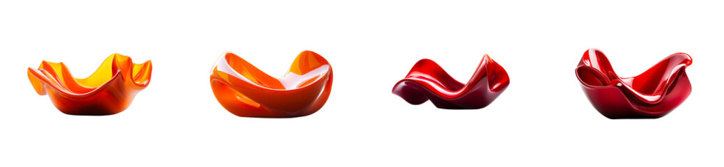 Elegantly shaped glass vessels, vibrant hue variations, cut out transparent