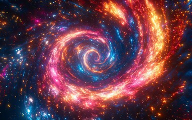 Colorful spiral of stars and fire in the sky. The colors are bright and vibrant
