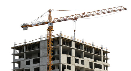 Isolated Construction Site with Crane and Concrete Structure