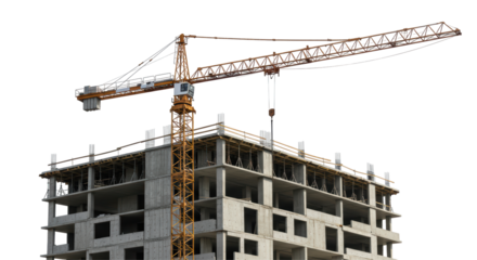 Isolated Construction Site with Crane and Concrete Structure