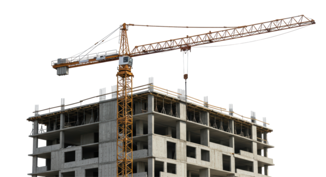 Isolated Construction Site with Crane and Concrete Structure - Powered by Adobe