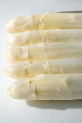 Dutch farmers high quality products, washed and peeled fresh white asparagus, seasonal vegetarian food