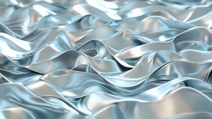 Abstract Light Blue Metallic Waves: Smooth Reflective Surface Texture