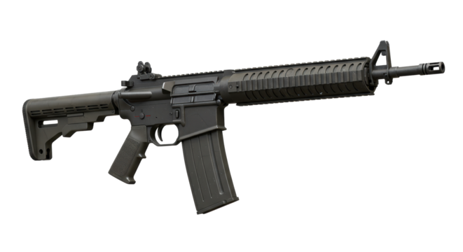 Isolated Black Modern Assault Rifle Weapon
