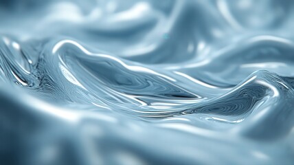 Abstract Light Blue Metallic Wavy Surface with Reflective Highlights