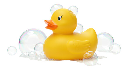 Isolated Yellow Rubber Duck with Bubbles Bath