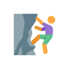 Illustration of a stylized person climbing a rock face with simplified shapes and bright color palette style