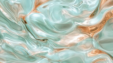 Abstract Liquid Marble Background in Mint Green, Beige, and Gold
