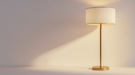Modern, minimalist floor lamp casting a warm light