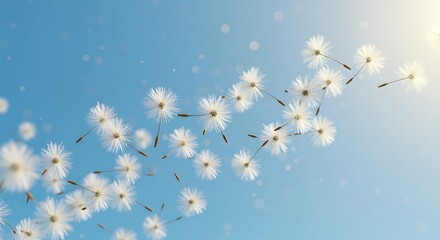 Dandelion Wishes: A Flight of Seeds on a Sunny Day AI Generated