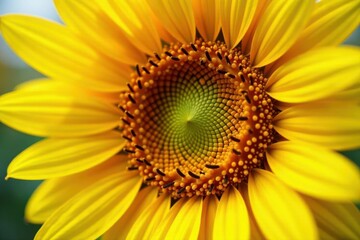 Close-up of sunflower face, vibrant yellow petals, seed, farm, rural