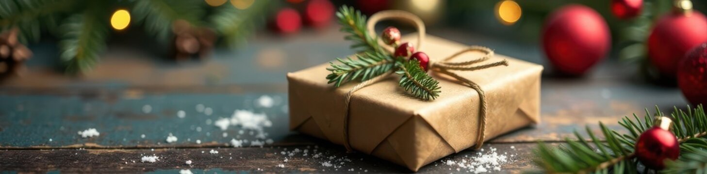 Retro Christmas parcel tied with string, aged paper, decoration, design