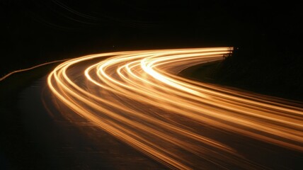 Abstract Night Road with Golden Light Trails