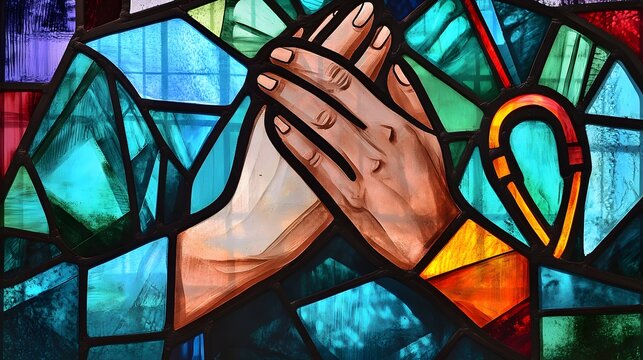 Praying hands stained glass