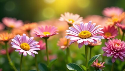 Vibrant daisy flower bed in full bloom, sunny day , outdoor, pattern, petals