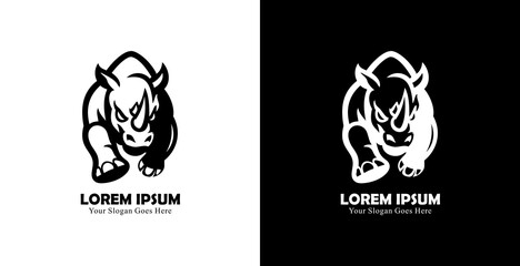 The logo design is in the form of a running rhinoceros with a front view