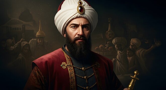 Portrait of Ottoman Sultan Suleiman the Magnificent with Royal Attire