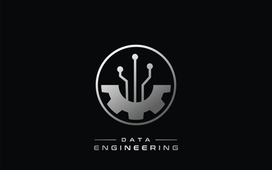 Data Engineering Circuit Logo Design with Gear Graphic 
