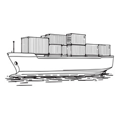 Clean Line Art of Cargo Ship with Containers