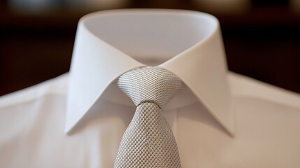 Classic white dress shirt with a silver textured tie, an elegant men's formal wear