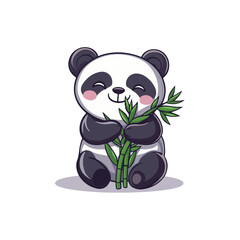 cute panda mascot hugging bamboo vector design