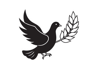 Obraz premium Dove with Branch Silhouette Vector