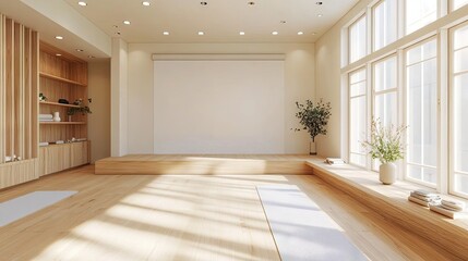 Obraz premium A modern, minimalist yoga interior with natural light.