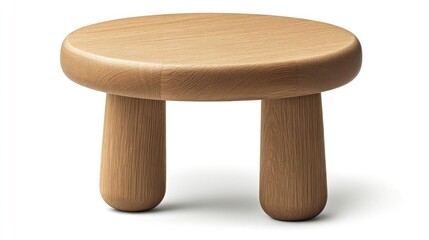 Simple wooden stool.  A round, light-colored wooden stool with thick, rounded legs