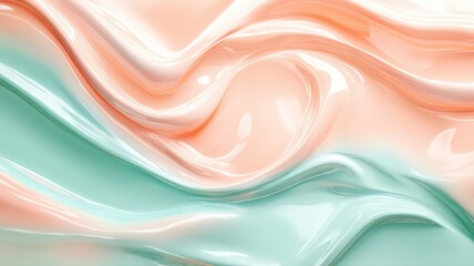 Abstract Pastel Peach and Mint Green Liquid Swirl Texture Background