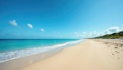 Fototapeta premium Full-length view of a serene, empty beach stretching to the horizon , landscape, peaceful, unpopulated