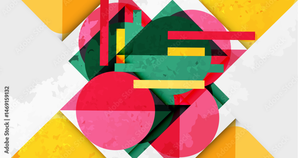 Aufkleber abstract geometric composition. overlapping shapes, vibrant colors, dynamic design. modern art style