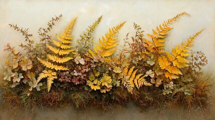 Obraz premium Vibrant Autumn Ferns and Foliage in Natural Golden Tones