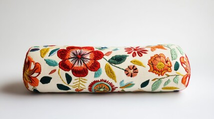 Floral embroidered bolster pillow