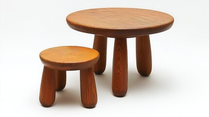 Simple wooden table and stool set