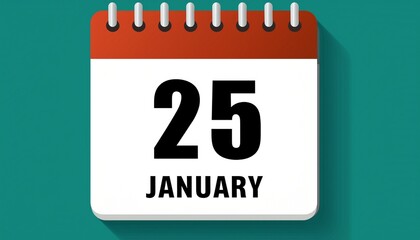 Illustration of paper calendar with date 25 January. Day and month for birthday, anniversary or appointment
