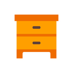 Illustration of a wooden nightstand with two drawers and a flat top in a warm orange color scheme design