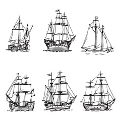 Detailed Line Art of Classic Sailing Ship Yacht Design